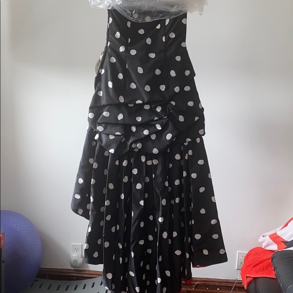Hi-Lo Black &White Polka Dress with Red Interior - Picture 4 of 8
